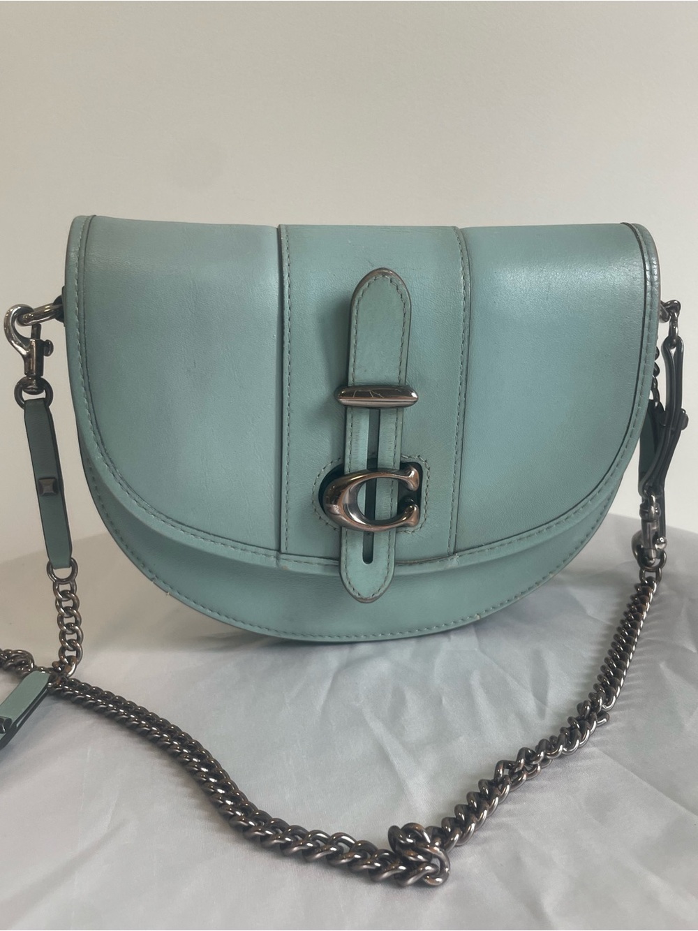 Coach Mint Blue Leather Saddle Crossbody